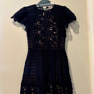 Rebecca Taylor Black Lace Cap Sleeve Tiered Cocktail Dress